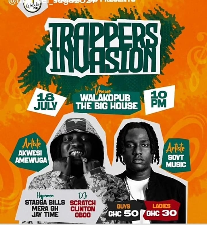 Trappers Invasion event flyer for Walako Pub, July 18